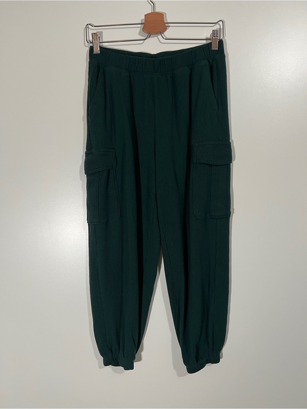 Aerie Waffle Joggers Cargo Style Green Size Medium Loungewear Cozy - Picture 2 of 7